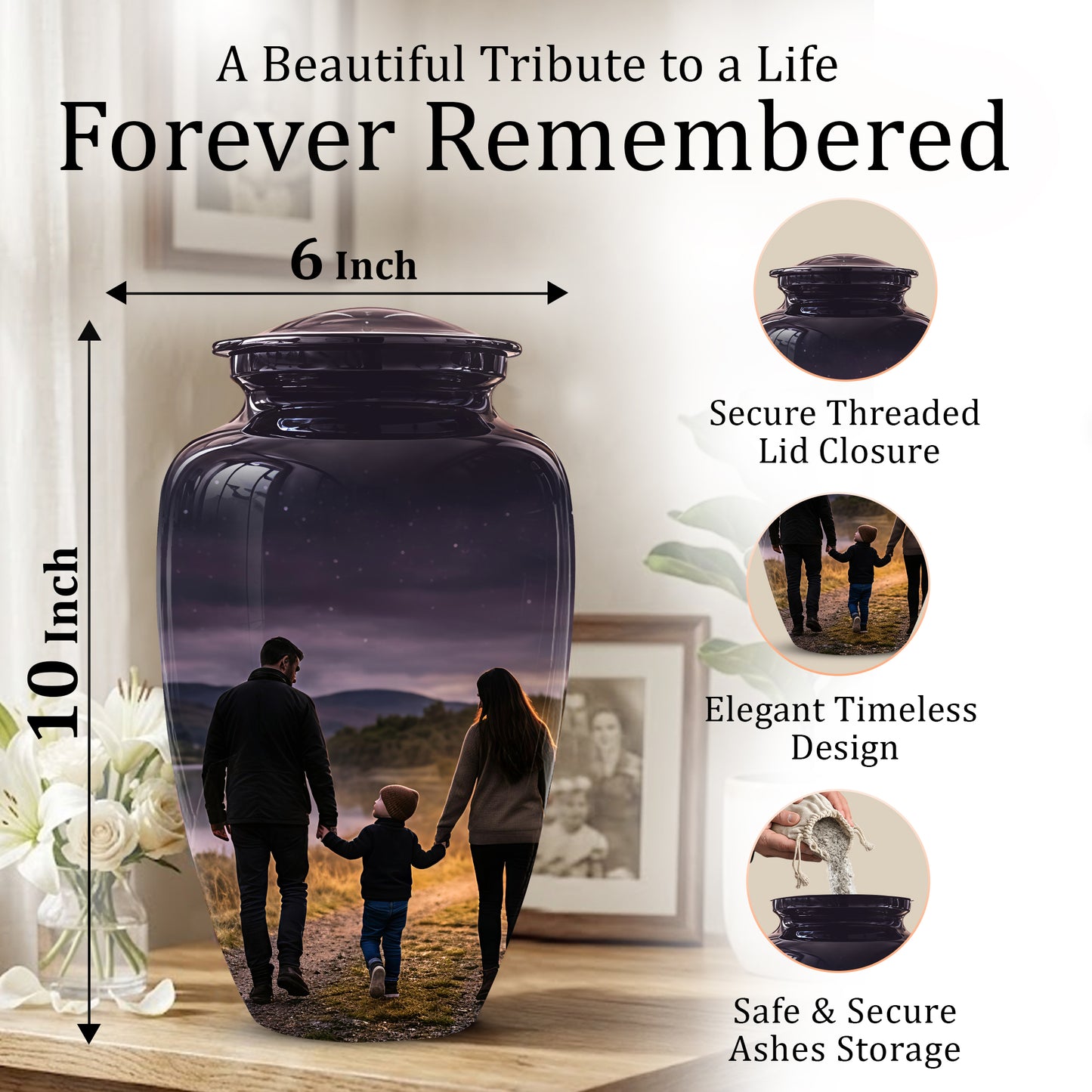 Dad, Son & Mom Cremation Urn - Artistic Night Burial Urns For Human Ashes