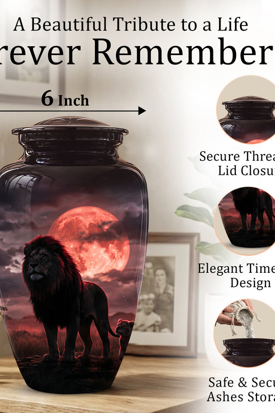 Lion Themed Cremation Urns - Blood Moon Scenic Urns For Loved Ones