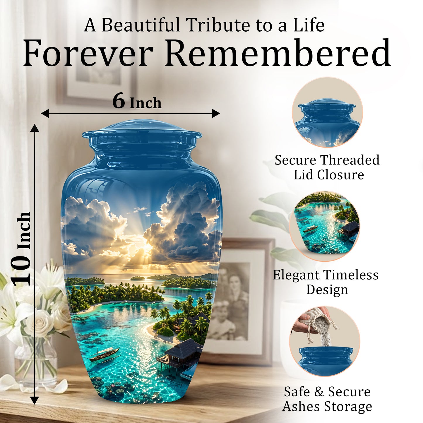 Beach Cremation Urn - Personalized Adult Urns For Human Ashes
