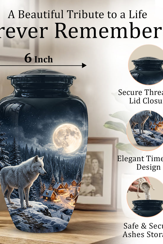 Moonlit Wolf Urn for Ashes - Custom Memorial Urn For Human Ashes
