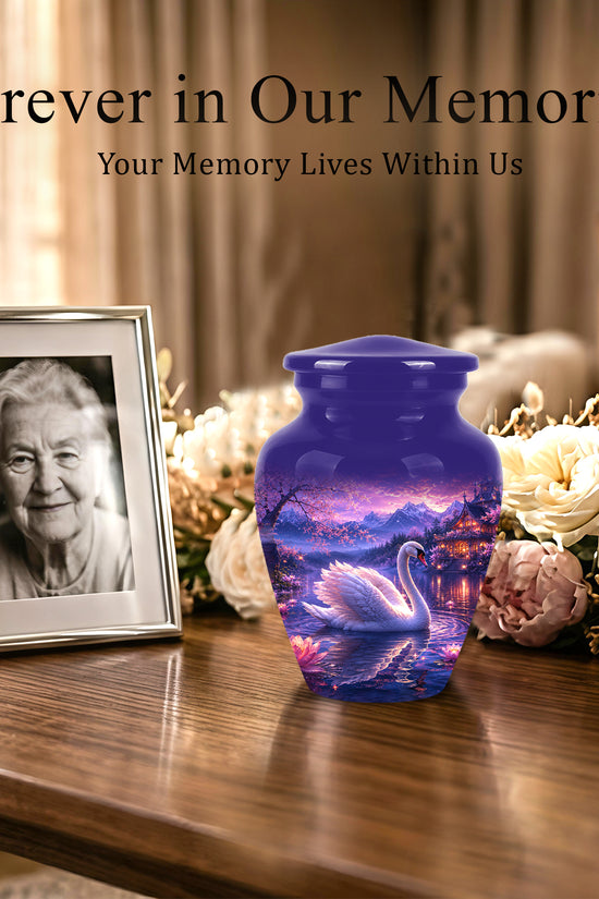 Swan & Cherry Blossom Serenade Urn - Beautiful Custom Urns For Ashes
