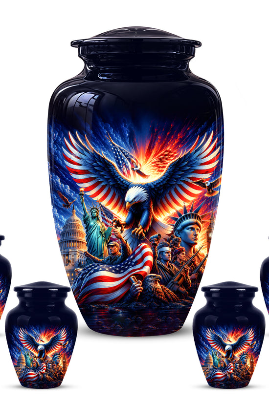 Custom Veteran Cremation Urn - American Flag & Eagle Urns For Ashes