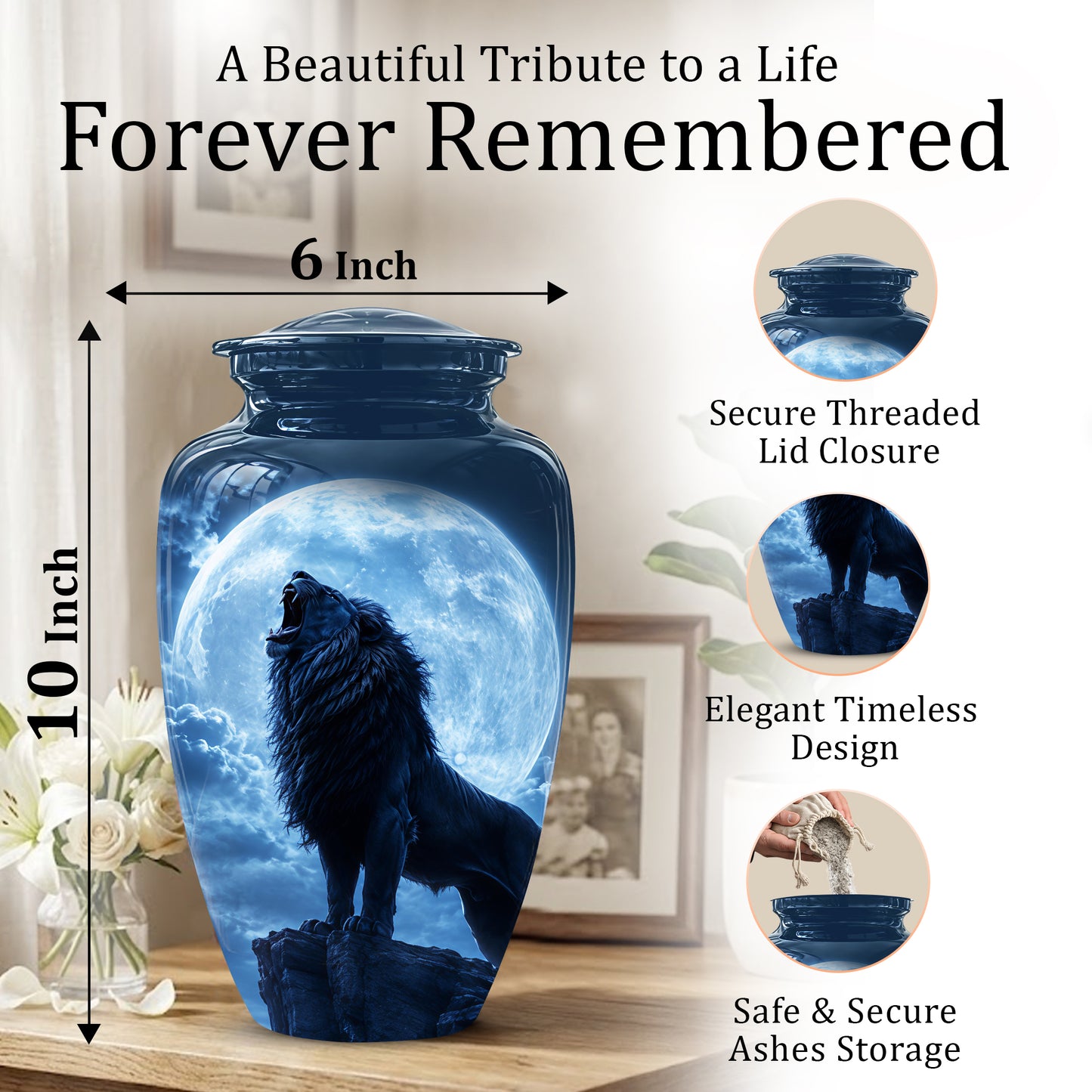 Roaring Lion Cremation Urn - Handcrafted Personalized Urns For Ashes