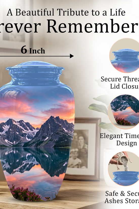Mountain Lake Burial Urns - Sunset Scenic Cremation Urns For Nature Lovers