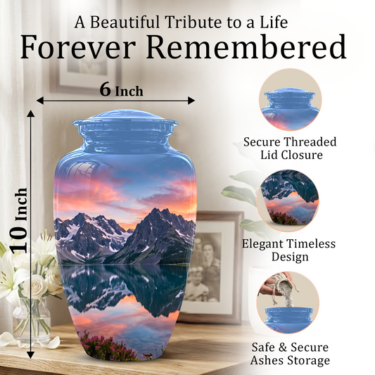 Mountain Lake Burial Urns - Sunset Scenic Cremation Urns For Nature Lovers