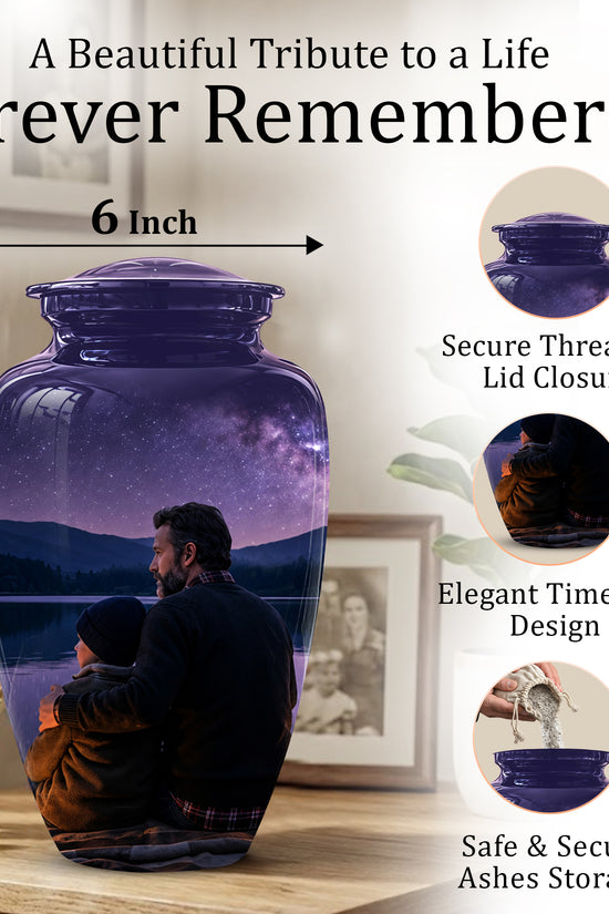 Father & Son Love Cremation Urn - Mountain Night Scenic Urns For Dad