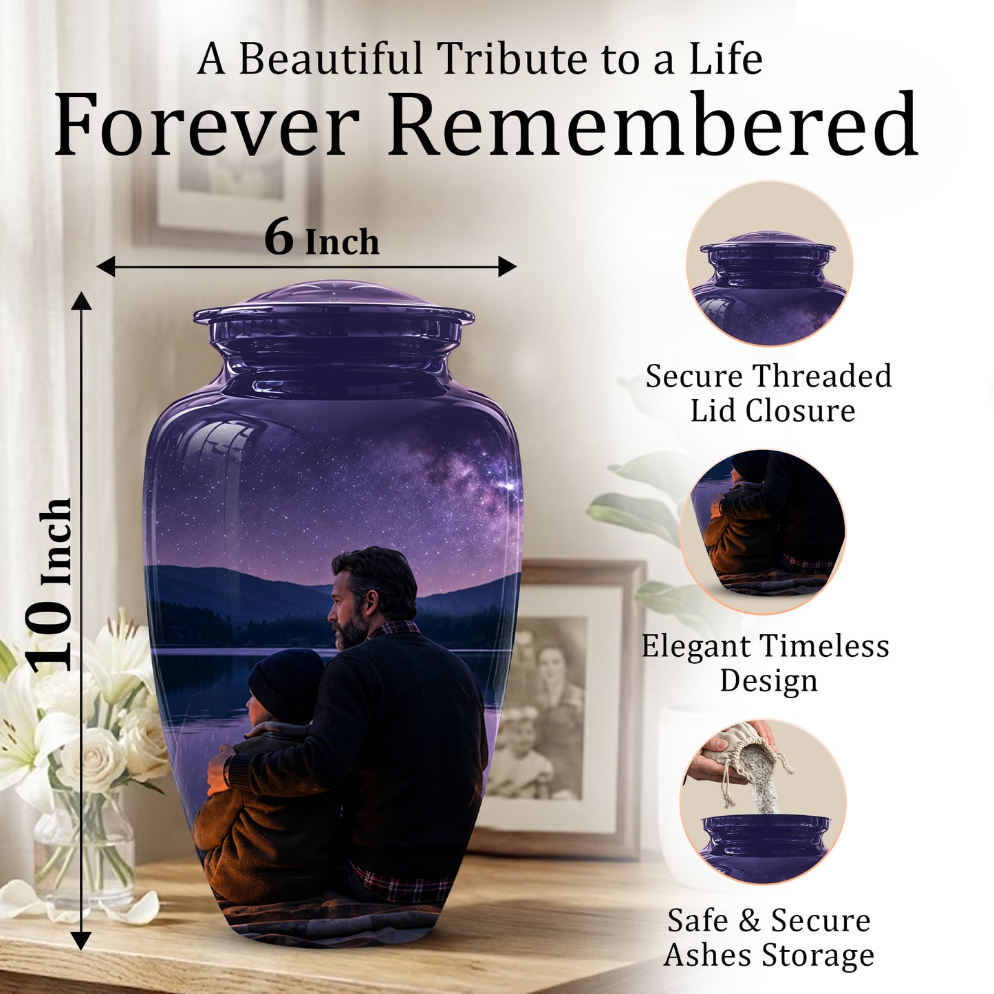 Father & Son Love Cremation Urn - Mountain Night Scenic Urns For Dad