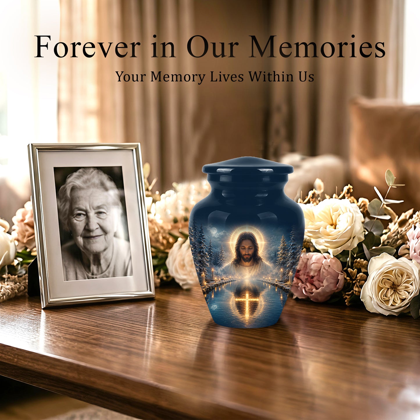 Divine Jesus Cremation Urn for Ashes – Christian Cross Memorial Urn