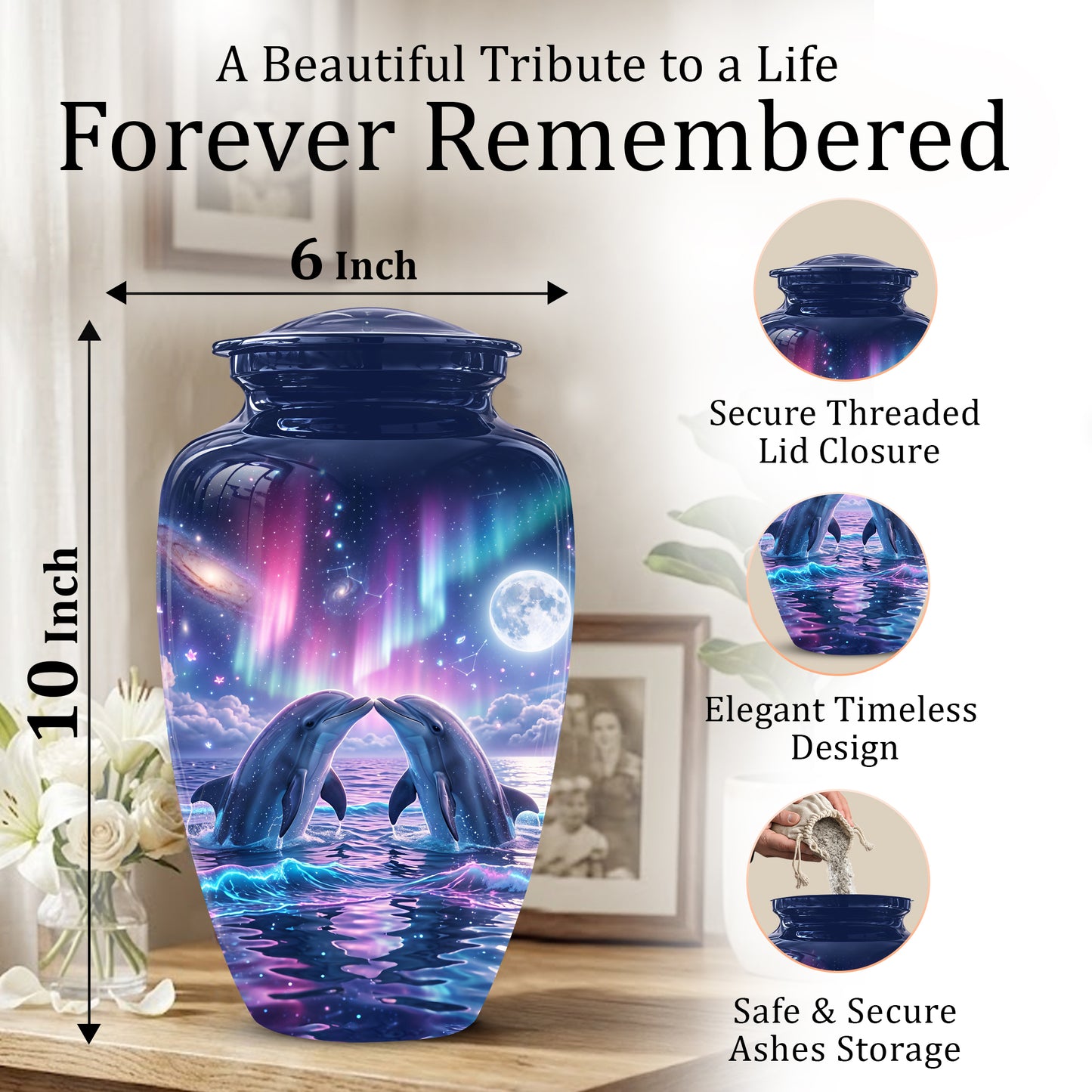 Twin Dolphin Memorial Urn - Beautiful Cremation Urns For Women Ashes
