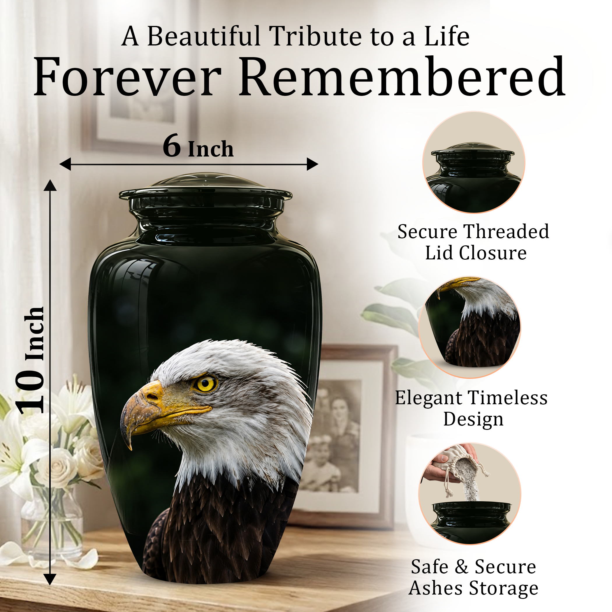 Patriotic Eagle Cremation Urn - Black Memorial Father Urns For Ashes