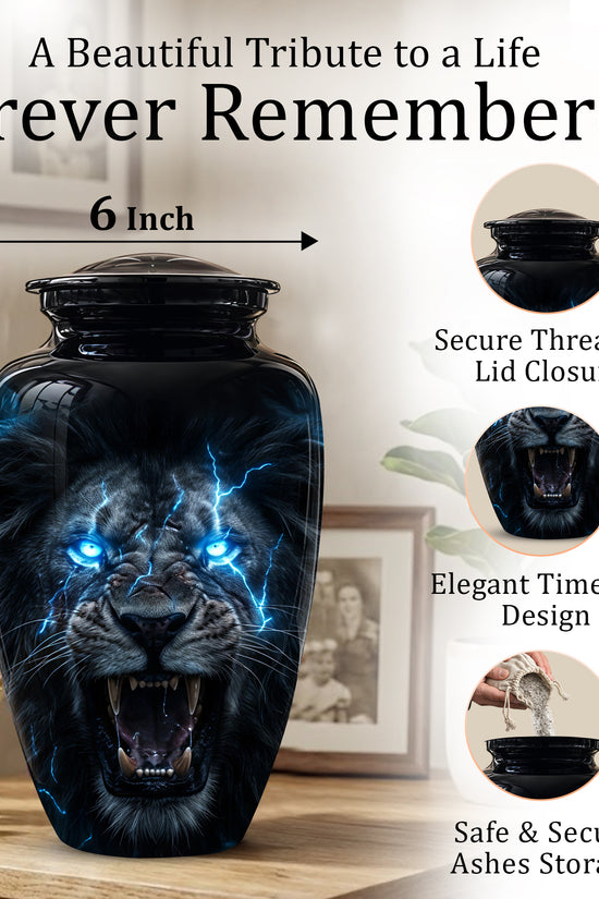 Black Lion Memorial Urns - Custom Handmade Burial Urns For Human Ashes