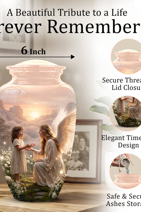 Angel Mom With Girl Child - Beautiful Artistic Custom Urns For Mom Ashes