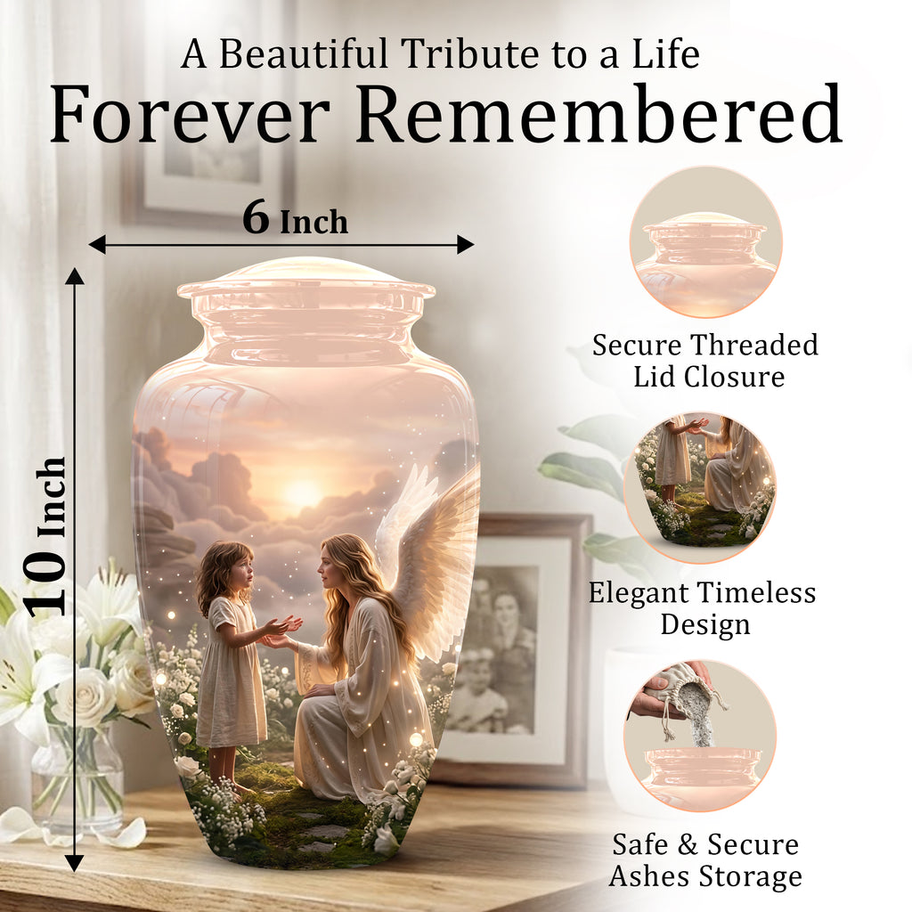 Angel Mom With Girl Child - Beautiful Artistic Custom Urns For Mom Ashes