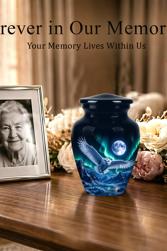 Flying Owl Adult Memorial Urn - Artistic Handcrafted Burial Urns For Ashes
