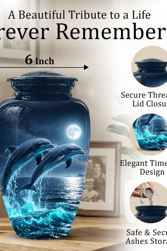 Beautiful Playful Dolphin Cremation Urn - Custom Moonlight Urns For Women