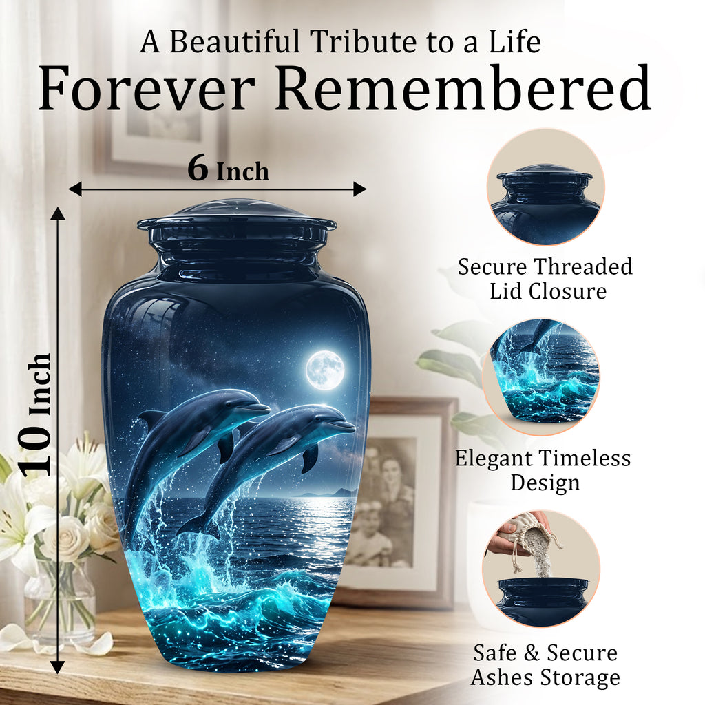 Beautiful Playful Dolphin Cremation Urn - Custom Moonlight Urns For Women