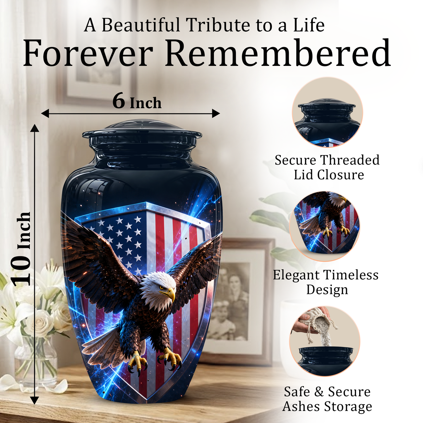 American Bald Eagle Memorial Urn - Personalized Funeral Urns For Ashes