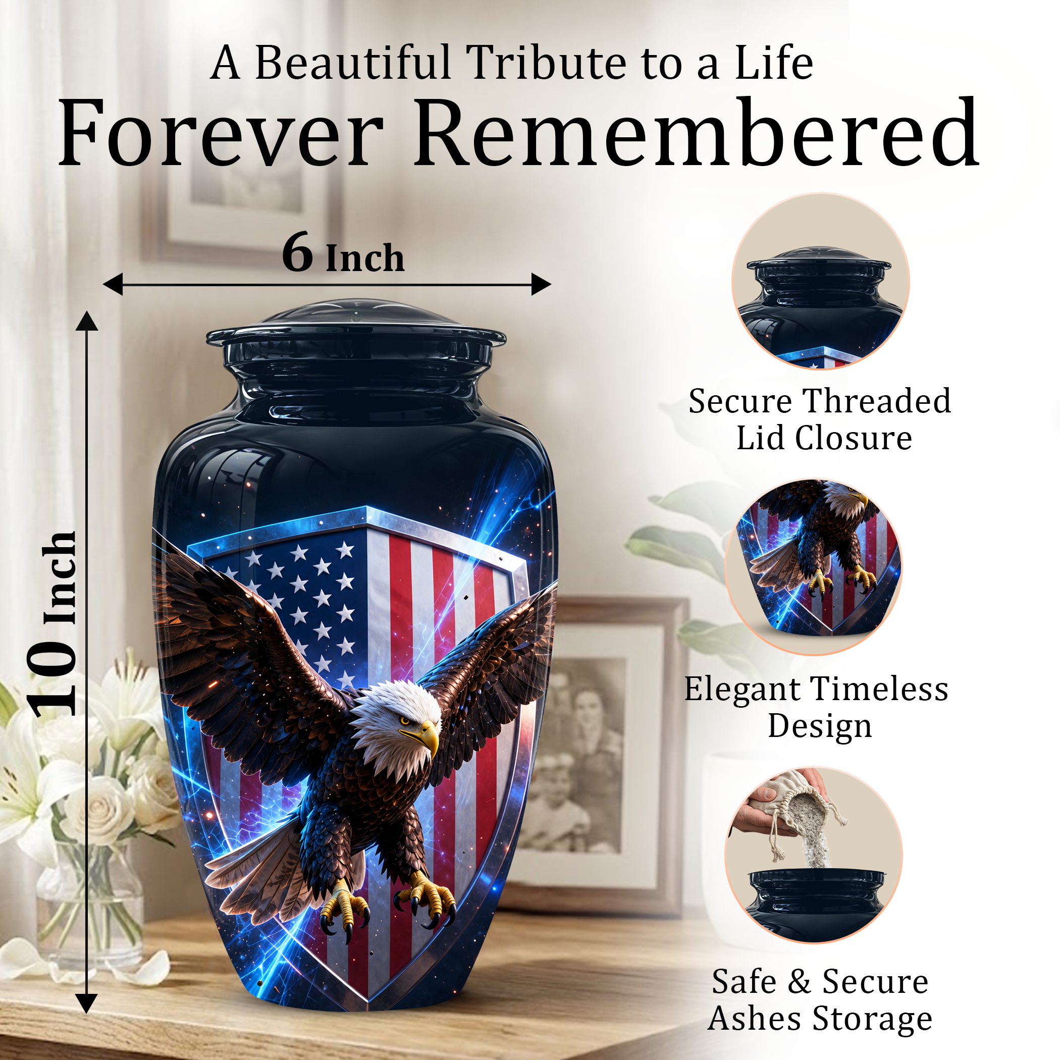 American Bald Eagle Memorial Urn - Personalized Funeral Urns For Ashes