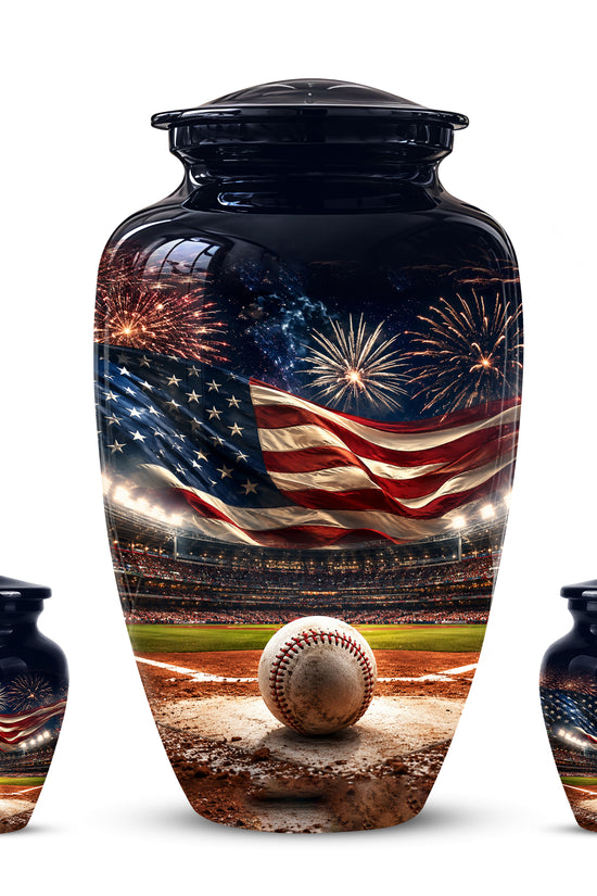 Personalized Baseball Urn with American Flag – Patriotic Urn for Human Ashes