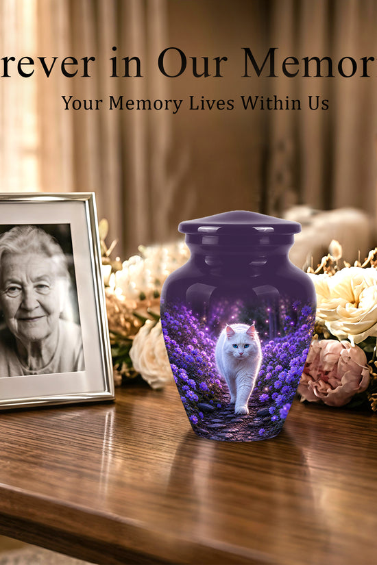 White Cat Cremation Urn - Personalized Burial Urns For Pet Ashes