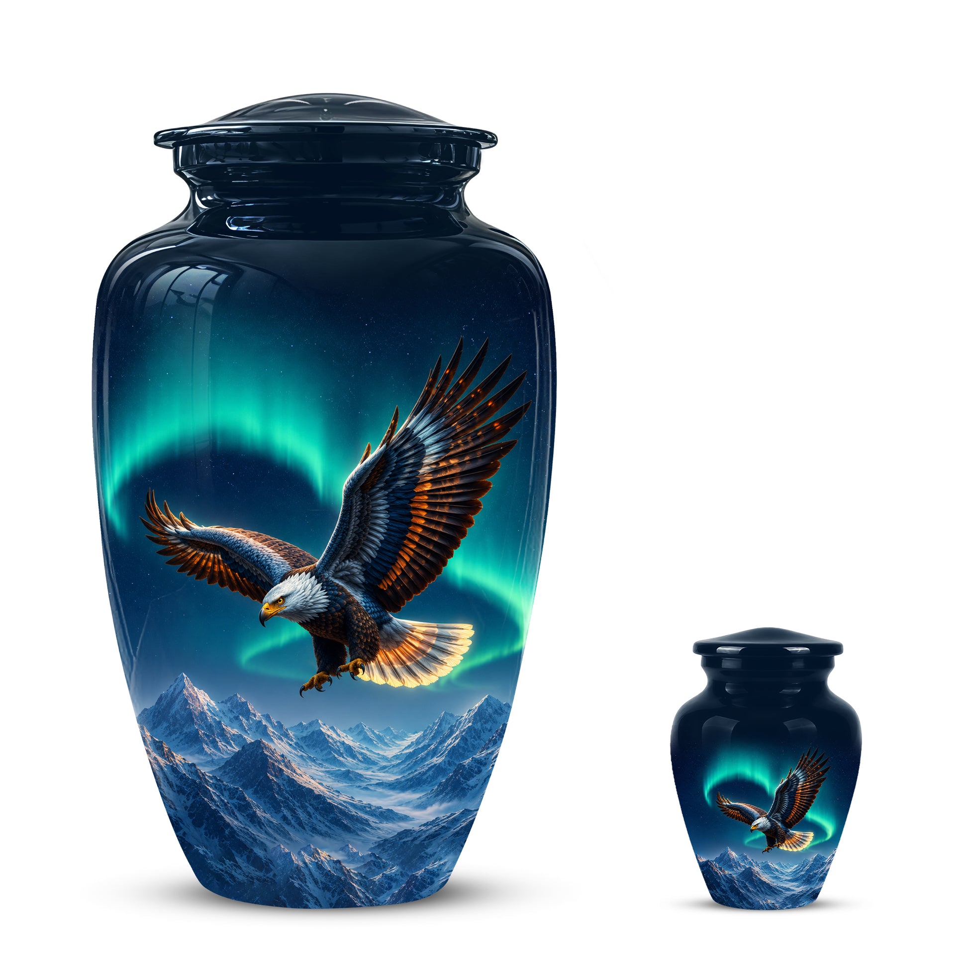 Majestic Eagle Blue Cremation Urn - Personalized Northern Lights Urns