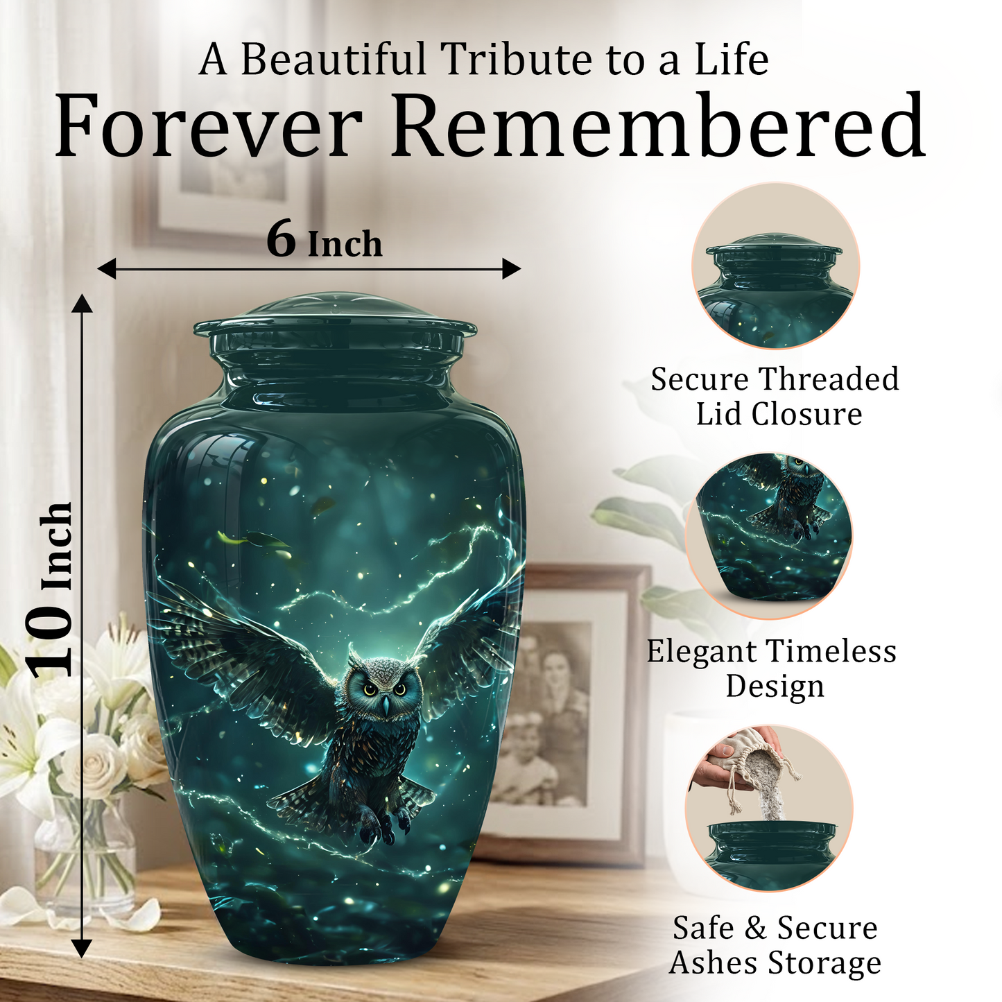 Flying Owl Cremation Urn - Night Owl Burial Urns For Human Ashes