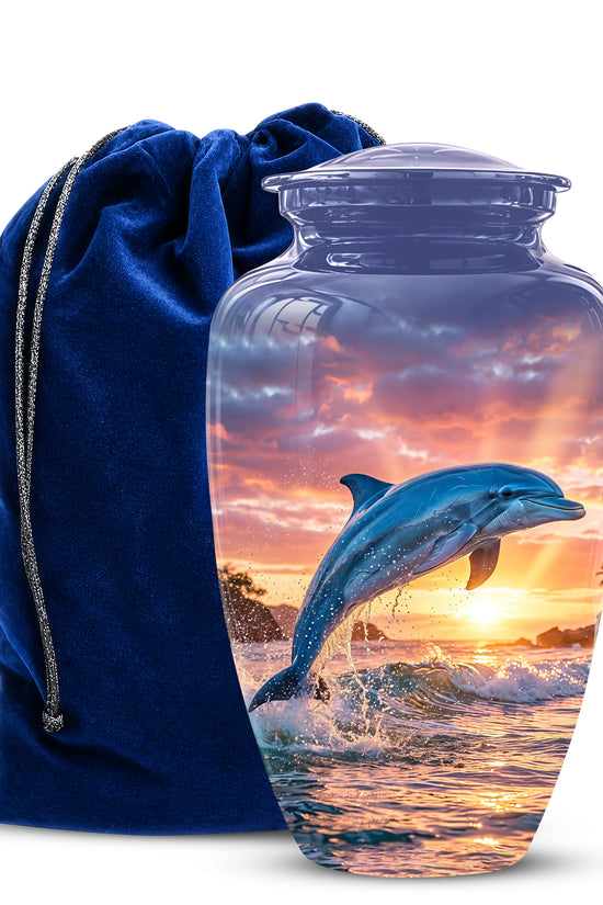 Blue Dolphin Themed Urn - Sunset Custom Funeral Urns For Human Ashes