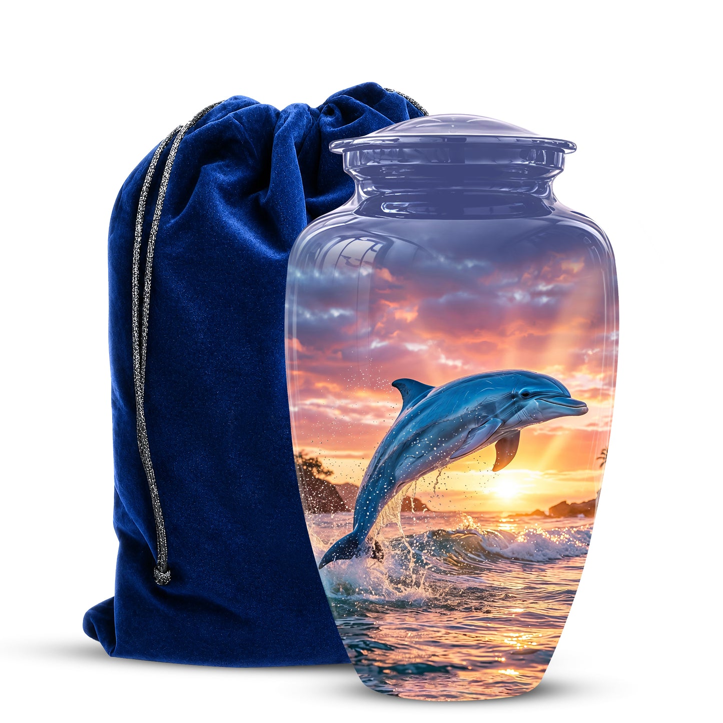 Blue Dolphin Themed Urn - Sunset Custom Funeral Urns For Human Ashes