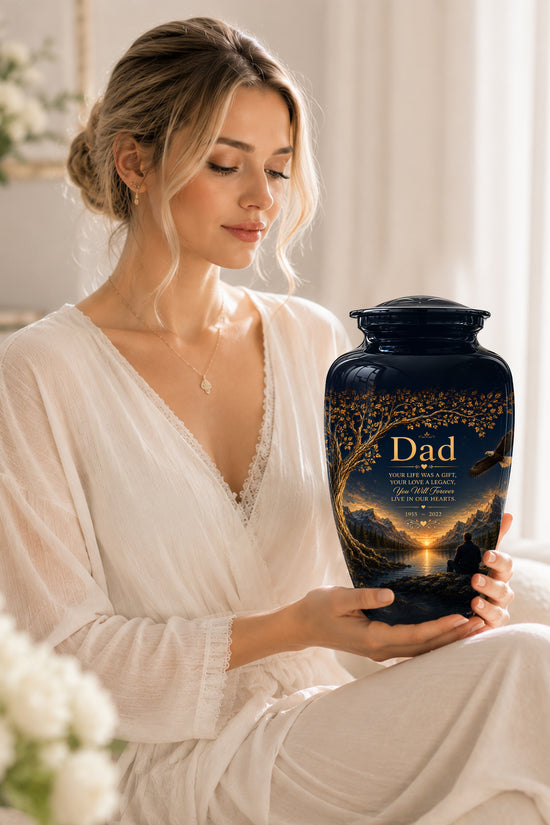 Mountain Memorial Urn for Dad – Black Funeral Urn for Human Ashes