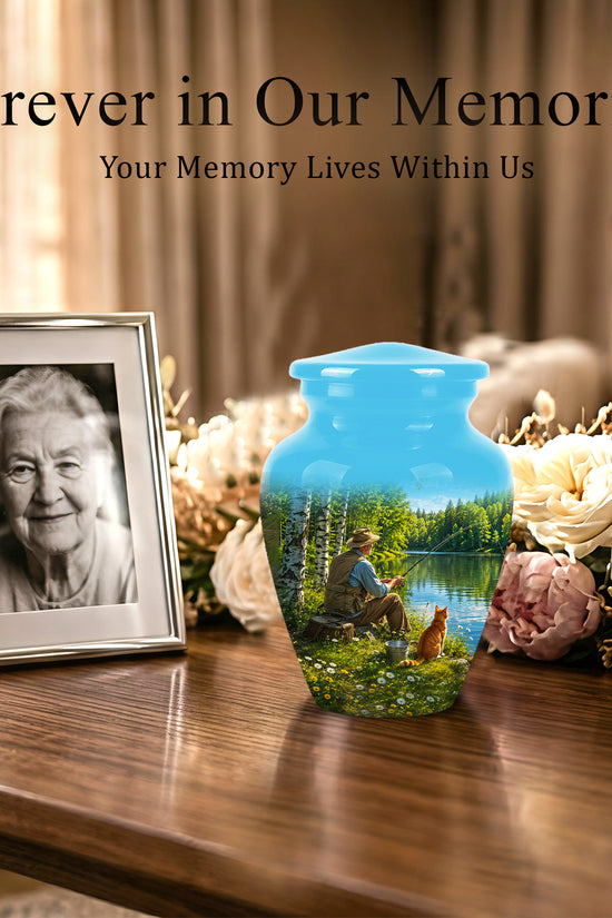 Fisherman With Cat - Artistic Fishing Memorial Urns For Men & Women
