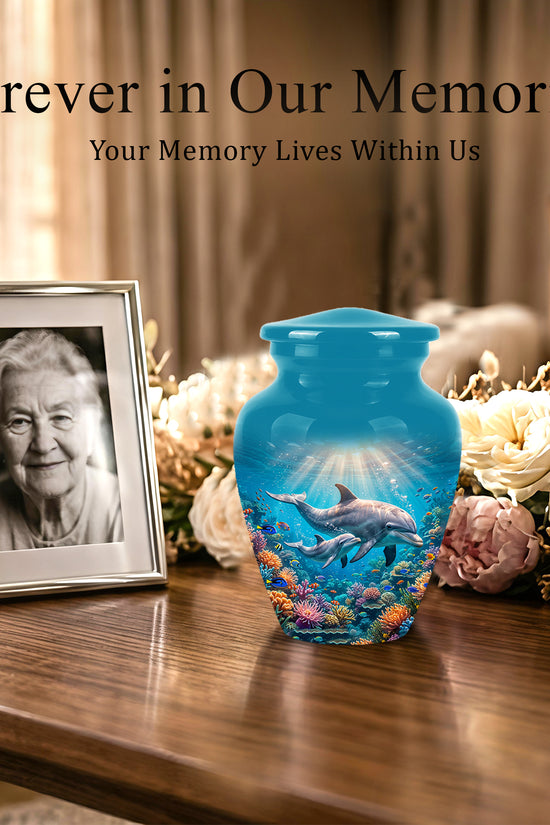 Baby Dolphin With Mother - Beautiful Artistic Urn To Tribute Mom Ashes