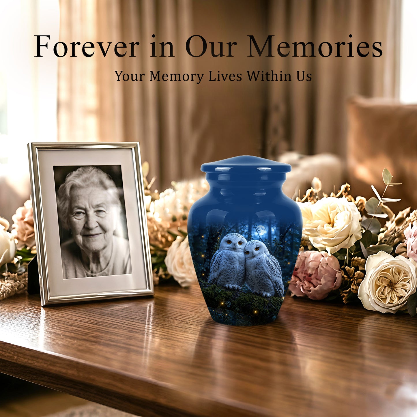 Snowy Owl Cremation Urn - Majestic Blue Memorial Urns For Human Ashes