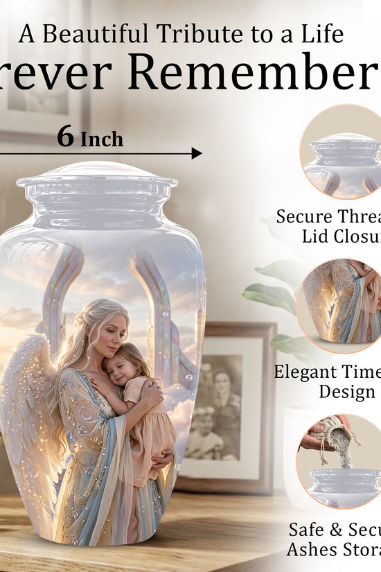 Angel Mother With Child Memorial Urn - Artistic Cremation Urns For Mom