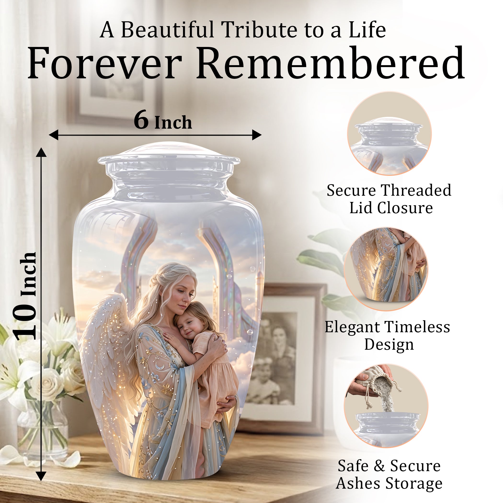 Angel Mother With Child Memorial Urn - Artistic Cremation Urns For Mom
