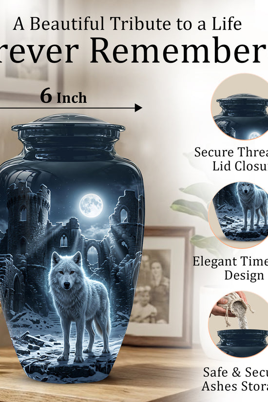 Night Wolf Memorial Urn - Moonlight Funeral Urns For Men & Women Ashes