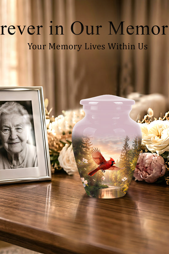 Red Flying Cardinal Bird - Personalized Memorial Urn For Human Ashes