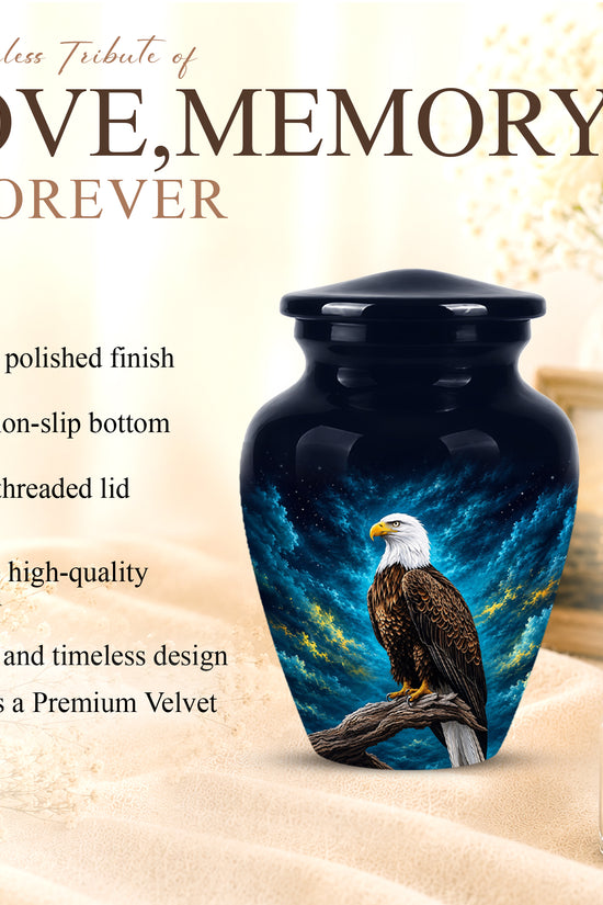 Cosmic Bald Eagle Cremation Urn - Decorative Memorial Urns For Human Ashes