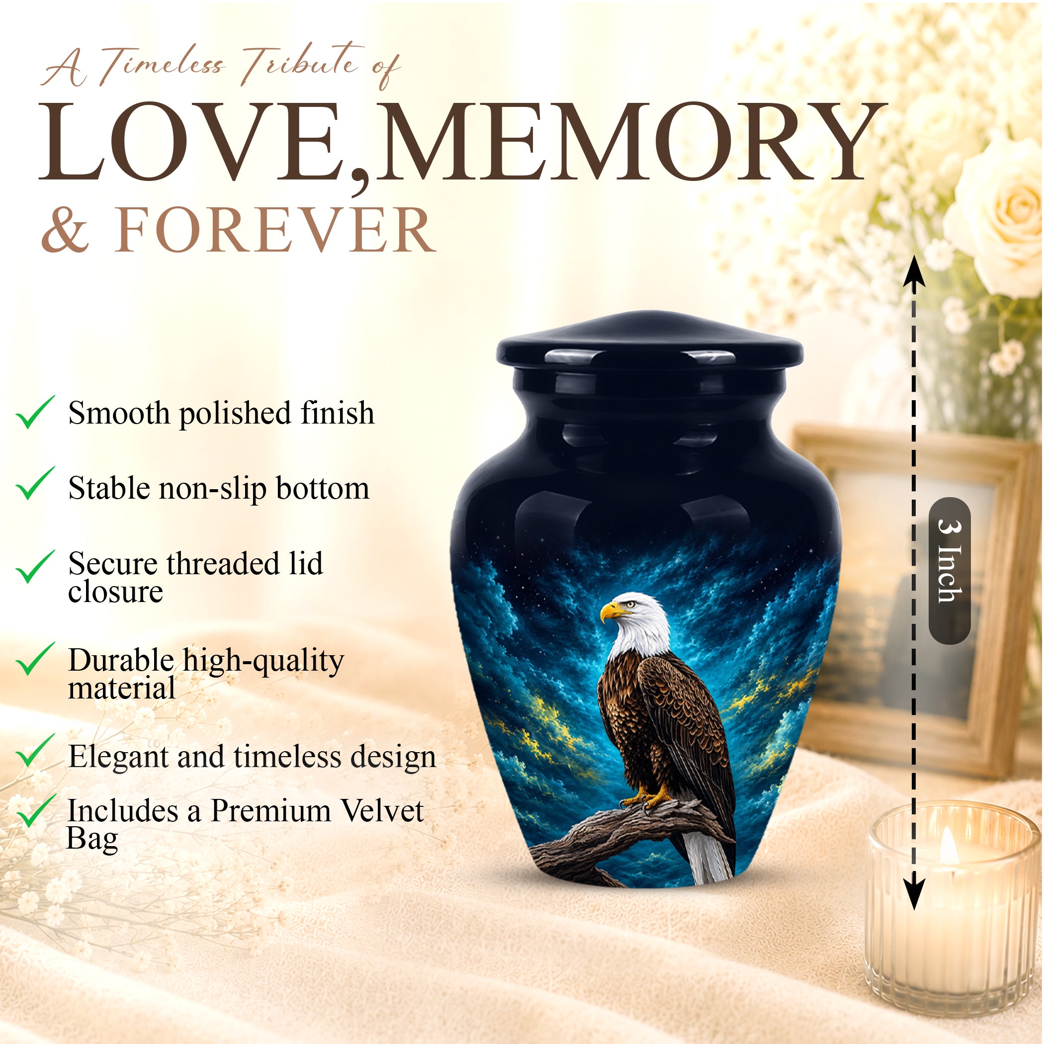 Cosmic Bald Eagle Cremation Urn - Decorative Memorial Urns For Human Ashes