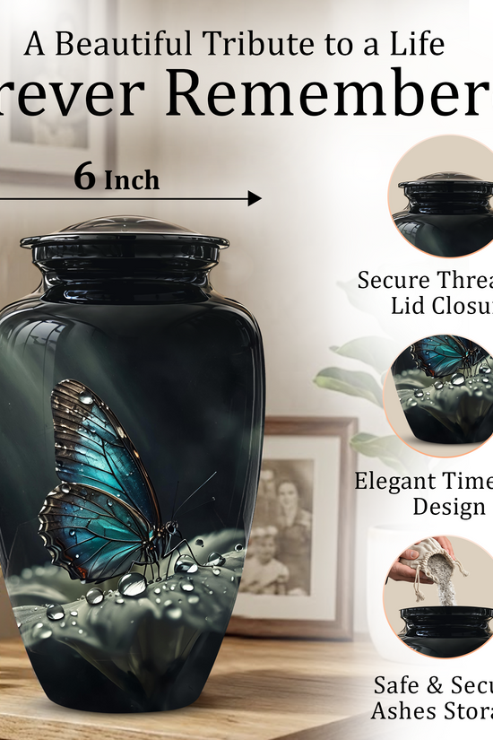 Blue Morpho Butterfly Cremation Urn - Beautiful Burial Urns For Mom Ashes