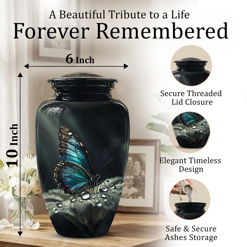 Blue Morpho Butterfly Cremation Urn - Beautiful Burial Urns For Mom Ashes