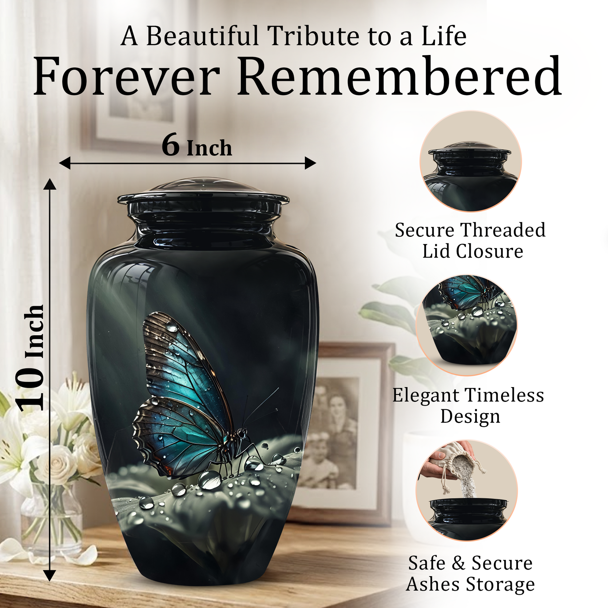 Blue Morpho Butterfly Cremation Urn - Beautiful Burial Urns For Mom Ashes