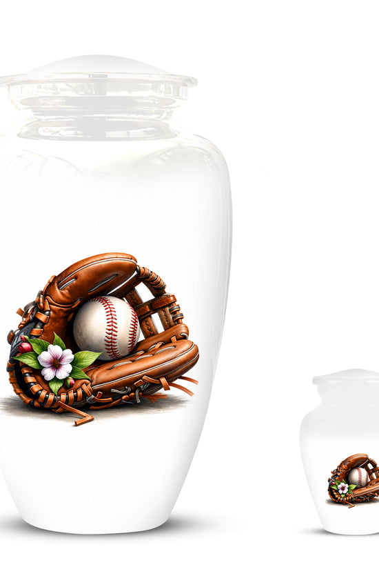 Baseball Gloves  & Ball Cremation Urn - Custom White Funeral  Urns