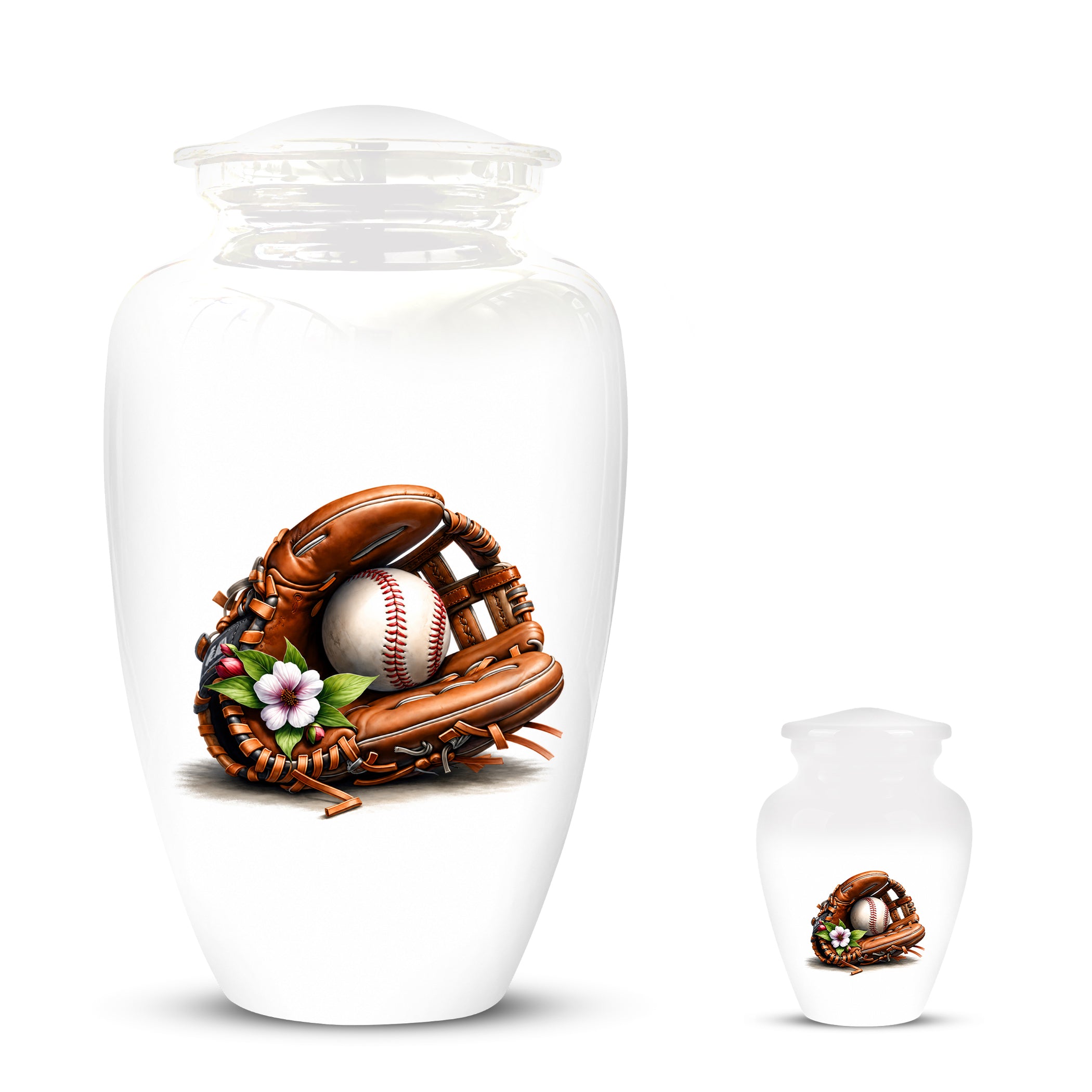 Baseball Gloves  & Ball Cremation Urn - Custom White Funeral  Urns