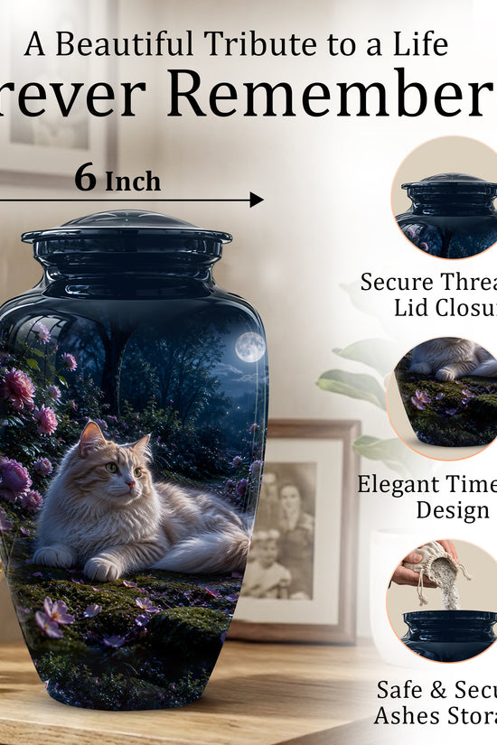White Cat Memorial Urn - Beautiful Eternal Rest Urns For Pet Ashes