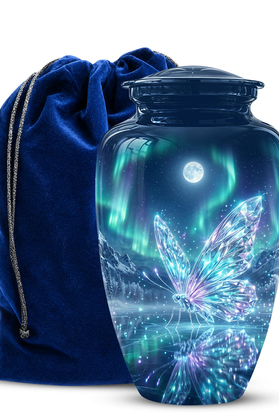 Glowing Butterfly Cremation Urn - Beautiful Blue Memorial Urns For Mom