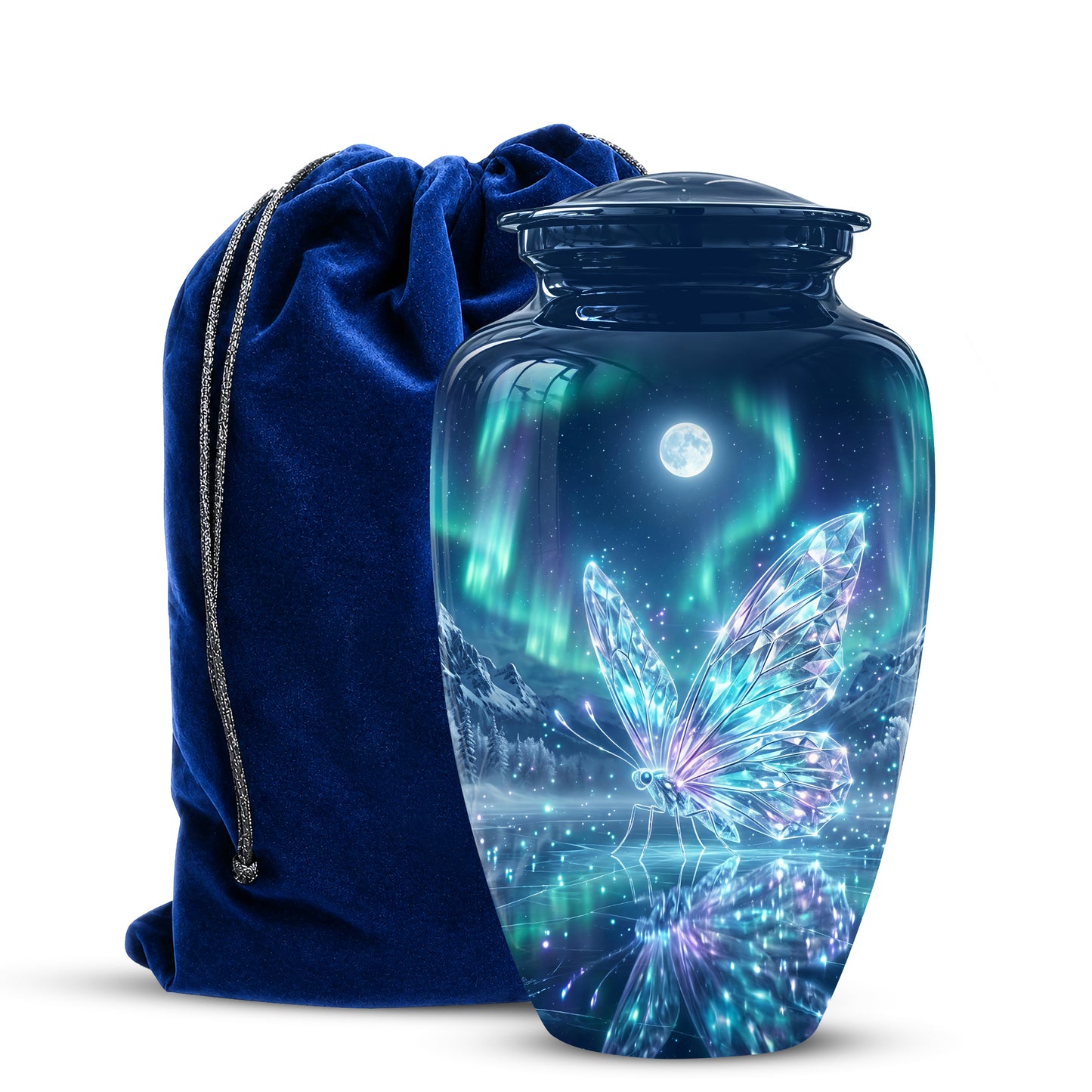 Glowing Butterfly Cremation Urn - Beautiful Blue Memorial Urns For Mom