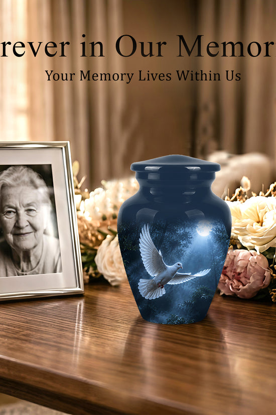 White Flying Dove Cremation Urn - Night Moon Memorial Urns For Ashes