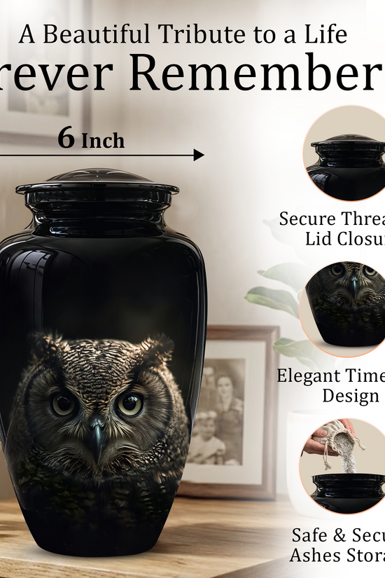 Owl Cremation Urns For Human Ashes - Black Burial Urns For Dad