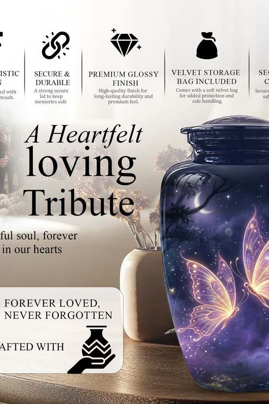 Purple Butterfly Cremation Urn - Beautiful Urns for Women Ashes