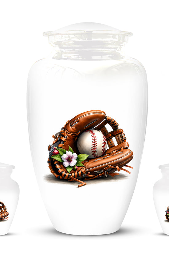 Baseball Gloves  & Ball Cremation Urn - Custom White Funeral  Urns